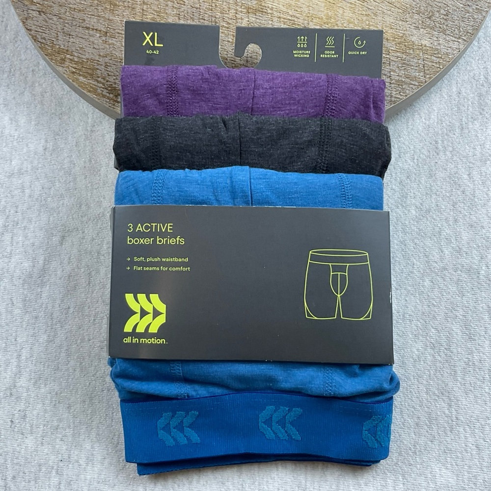 ALL IN MOTION ACTIVE MEN’S BOXER BRIEFS 3 PACK ODOR RESISTANT QUICK DRY